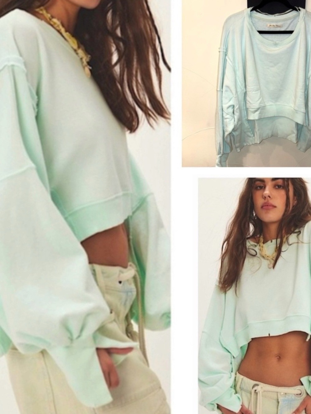 We The Free Cropped Camden Pullover Sweatshirt NWT Large
